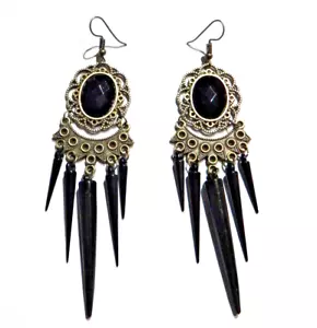 BLACK SPIKES GOTHIC EARRINGS chandelier bronze bohemian edgy gypsy steampunk 8Z - Picture 1 of 4