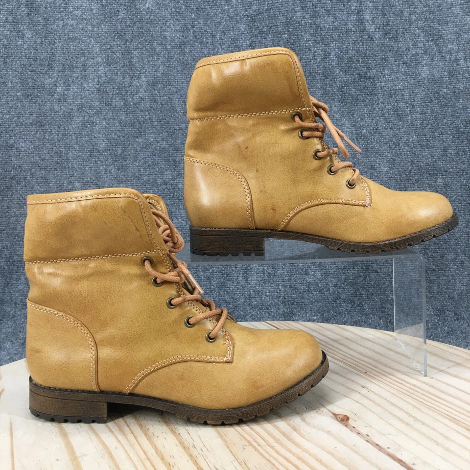 Rampage Boots Womens 6 M Jackson Fold Over Mid Lace Up Boot Brown Faux Leather - Image 1 of 4