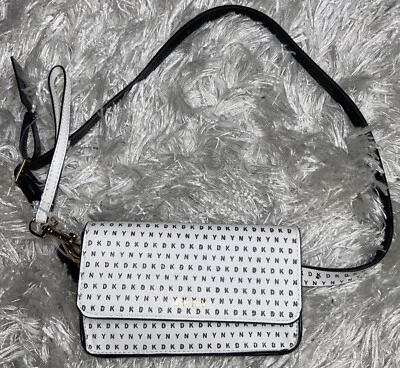 DKNY Women’s Belt Waist Bag Fanny Cream Brown Logo M/L Faux Leather Wristlet - Image 1 of 4