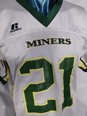 Football Jersey Size M Pro Cut Russell Athletic 21 White Green Miners  - Image 1 of 4