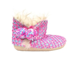 Jenni Womens Pom pom Bootie Cozy warm Slipers X-Large 11-12 Pink In-doors - Picture 1 of 3