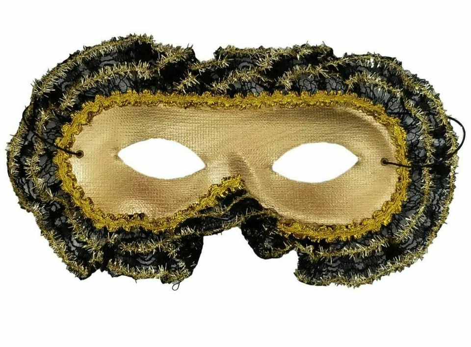Gold Lace Trim Mardi Gras Mask Masquerade Ball Party - Image 1 of 2