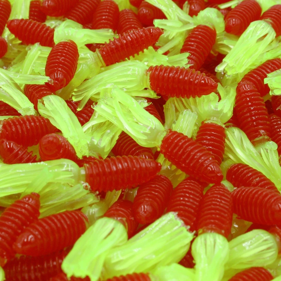 1.75" Red / Chartreuse Slab Nabbers Ribbed Crappie Panfish Fishing Baits - Image 1 of 1