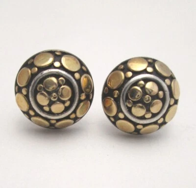 JOHN HARDY 18K GOLD & STERLING SILVER ROUND PIERCED EARRINGS, DOT COLLECTION - Image 1 of 3