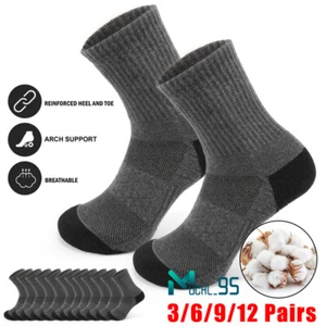 3-12 Pairs Mens Performance Wool Cushion Crew Athletic Hiking Running Work Socks - Picture 1 of 19