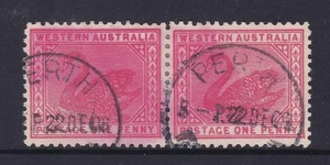 1905-12 BLACK SWAN 1d W.A. STATE PRE-DECIMAL STAMPS CDS PERTH VFU #8 - Picture 1 of 1