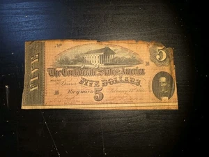 Antique 1864 $5 Confederate Bank Note E Series Richmond, VA Uncertified - Picture 1 of 9