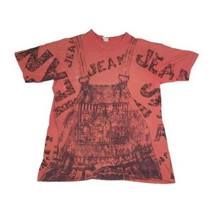 T-shirt vintage anni 90 AOP abbigliamento da lavoro salopette grafica L invecchiata Levi's Carhartt LEE - Foto 1 di 23