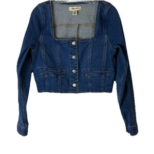 Madewell Denim bauchfreies Oberteil mit eckigem Ausschnitt Gr. 10 neu mit Etikett Hallwood Wash Festival Western - Bild 1 von 14