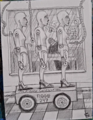 Robot 587 Production Line ACEO ORIGINAL OOAK Graphite Jmg - Image 1 of 3