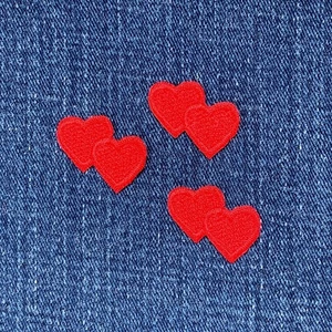 3-Pack Double Hearts Applique Patch - Mini Red Heart Embroidered Love Badge 1" - Picture 1 of 2