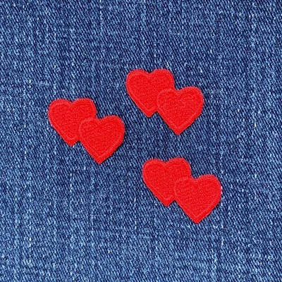 3-Pack Double Hearts Applique Patch - Mini Red Heart Embroidered Love Badge 1" - Image 1 of 2
