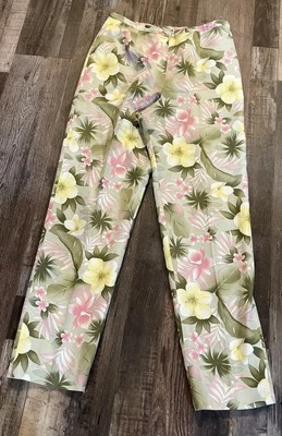 Pendleton Pants Womens 8 Tall Silk Cotton Floral Pink Green Side Zip Straight - Image 1 of 4