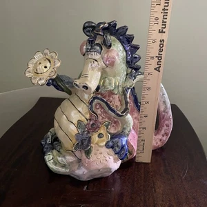 Rare Limited Edition Blue Sky Clayworks Camille Dragon Watering Can W/24k Trim - Picture 1 of 12