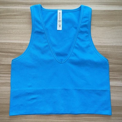 Camiseta sin mangas Athleta Aurora sin costuras corta acanalada mediana azul Santorini Foto 1 de 4