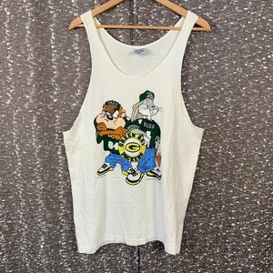 Vintage Green Bay Packers Taz Bugs Bunny Grafikdruck Tank Top Hanes Large - Bild 1 von 12