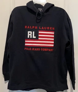 Ralph Lauren Polo Hoodie Pullover Navy Blue USA Flag Sweatshirt P/S Embroidered - Picture 1 of 6