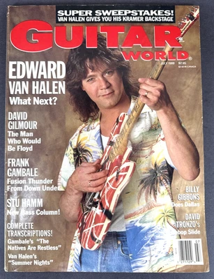 GUITAR WORLD Magazine July 1988 - Eddie Van Halen, Gilmour, Gibbons + POSTER Foto 1 de 4