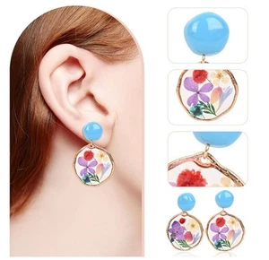 Handmade Pressed Flower Resin Earrings Real Floral Drop Dangles Unique + Nature - Picture 1 of 6