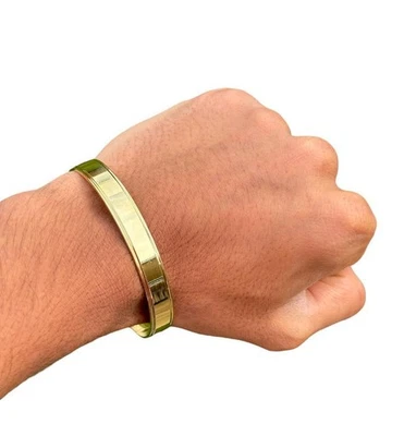 Messing Sikh Kara Singh Kaur Khalsa Gold Look Armreif flach glatt Kada Armband ABl. - Bild 1 von 4
