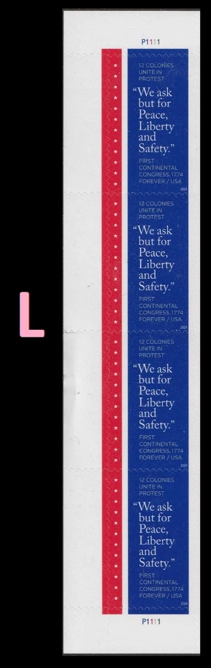 US 5939 First Continental Congress F plate strip 4 B L MNH 2024 - Image 1 of 1