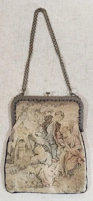 Vintage Metal Clasp Handbag Purse with Beautiful Tapestry Bag Satin Lined - Image 1 of 4