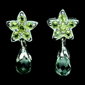 925 Sterling Silver Earrings Briolette Amethyst Peridot Gemstone Jewelry - Picture 1 of 10