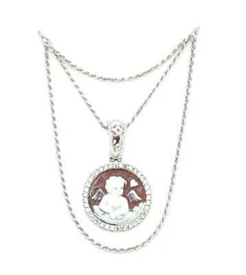 COLLANA CIONDOLO CAMMEO ZIRCONI  ARGENTO 925 RODIATO ORO BIANCO TORRE DEL GRECO - Immagine 1 di 2