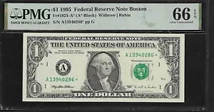 US 1 Dollar 1995 PMG 66 EPQ UNC Fr #1921-A* With Star FRN Boston Withrow/Rubin - Picture 1 of 3