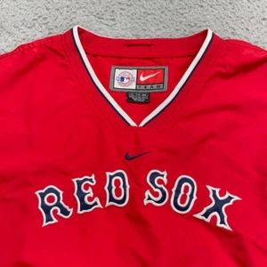 Vintage Nike Team Boston Red Sox Windbreaker Men 2XL Side Zip V-Neck Pullover - Picture 1 of 15
