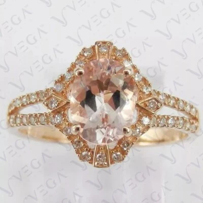 Anel de ouro amarelo 14K real com pedras preciosas naturais de morganita formato oval 6,31 ct - Imagem 1 de 4