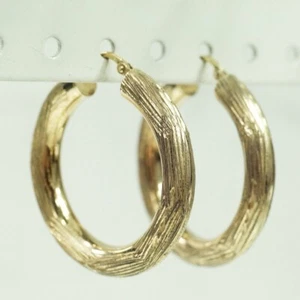 Milor Gold Tone Sterling Silver Textured 33.6 mm x 5.1 mm Hoop Earrings - Picture 1 of 12