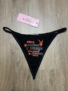 Vintge Playboy Intimates Bunny Head Black G-String Panties Size S