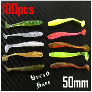 100x Soft Plastic Fishing Lure Tackle 50mm Paddle Tail Grub Bream Lures Bass Cod - Picture 1 of 2