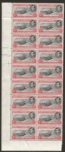 ASCENSION 1953 1½d(p13) DAVIT FLAW variety in large block of 18 mint MNH SG#40ba - Picture 1 of 3