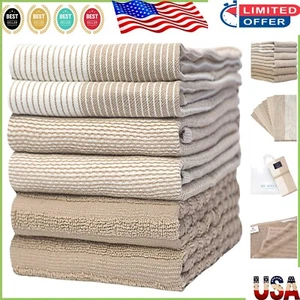 Versatile Reusable Cotton Dish Towels Set - 6 Large Towels with Hanging Loop - Picture 1 of 8