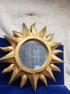 VINTAGE MID CENTURY DEKNUDT BELGIUM SUNBURST MIRROR 1970 GOLD RESIN - Picture 1 of 5