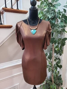 Forever 21 Women's Brown Polyester Round Neck Short Sleeve Knee Length Dress L - Picture 1 of 13