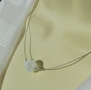 schlichte Bergkristall Hyalin Quarz Kette 925 Silber Edelstahlseil Collier - Bild 1 von 8