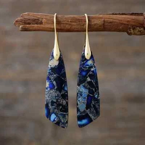 Pendientes colgantes lágrima jaspe imperial azul natural piedras preciosas gota joyería boho - Imagen 1 de 4