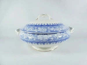 Antique Edwardian 1910 John Maddock & Sons Delhi Soup Serving Tureen Blue White - Picture 1 of 7