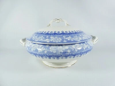 Antique Edwardian 1910 John Maddock & Sons Delhi Soup Serving Tureen Blue White - image 1 of 4