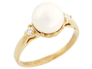 10k or 14k Yellow Gold CZ and Freshwater Cultured Pearl High Polish Ring Jewelry - Picture 1 of 4
