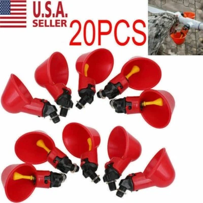 20 Poultry Water Drinking Cups Chicken Hen Plastic Automatic Drinker Feeder - Image 1 of 4