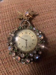 VINTAGE FLORENZA 1960s RHINESTONE WATCH CLOCK BROOCH read - Picture 1 of 12