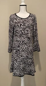 NUOVO! Abito Michael Kors stampato con balze nero multi taglia grande - Foto 1 di 12