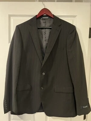 Zanetti Hombre Traje Chaqueta Negro Rayas 2 Botones Plisado Lana Talla 42L Nuevo Foto 1 de 4