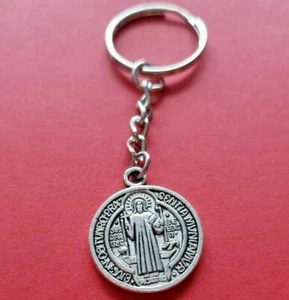 St Benedict Keyring keychain Patron Saint Of Europe Medal Charm - Picture 1 of 3