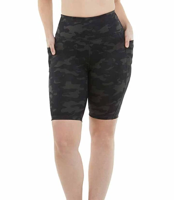 Bermuda de bicicleta feminina Danskin cintura alta macia bolsos laterais tamanhos XS P - Imagem 1 de 1