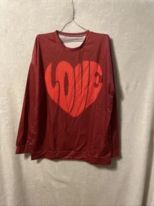 Women Shirt Long Sleeve Crewneck Love Heart Graphic Pullover Med - Picture 1 of 2